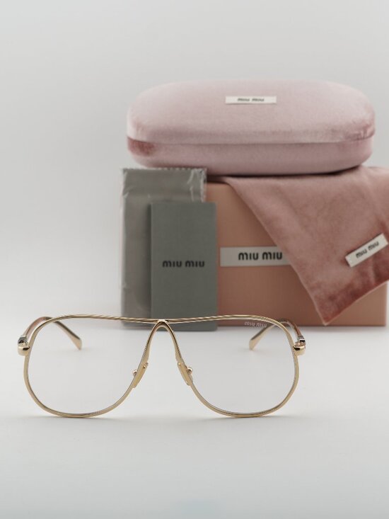 Miu Miu MUA56S 5AK08N Geometric Sunglasses – Gold/Clear Blue Light Block main image 7